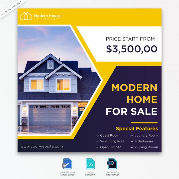 a flyer for a home sale with a house in the background