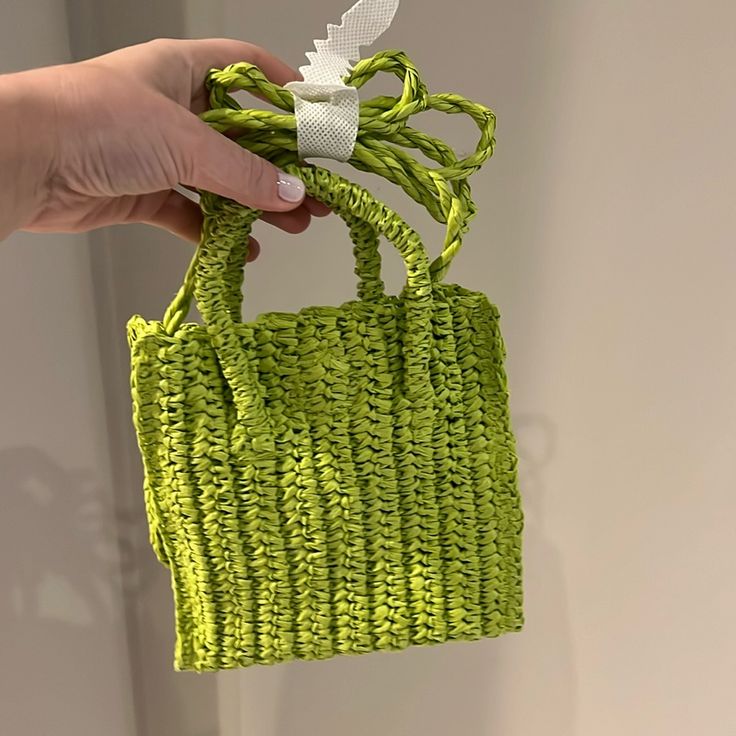 Never Worn Lime Green Bag! From Mango Spring Crossbody Straw Bag For Shopping, Spring Shopping Straw Crossbody Bag, Green Spring Crossbody Bucket Bag, Green Crossbody Bucket Bag For Spring, Green Pouch Shoulder Bag For Spring, Casual Green Straw Bag For Everyday, Casual Green Handheld Crochet Bag, Summer Green Handheld Straw Bag, Trendy Green Straw Bag With Handles