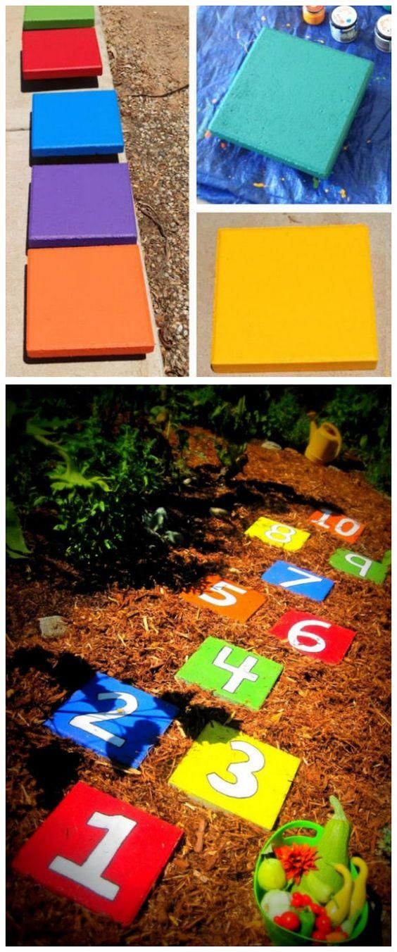 there are many different colored numbers on the ground and in front of them is an image of