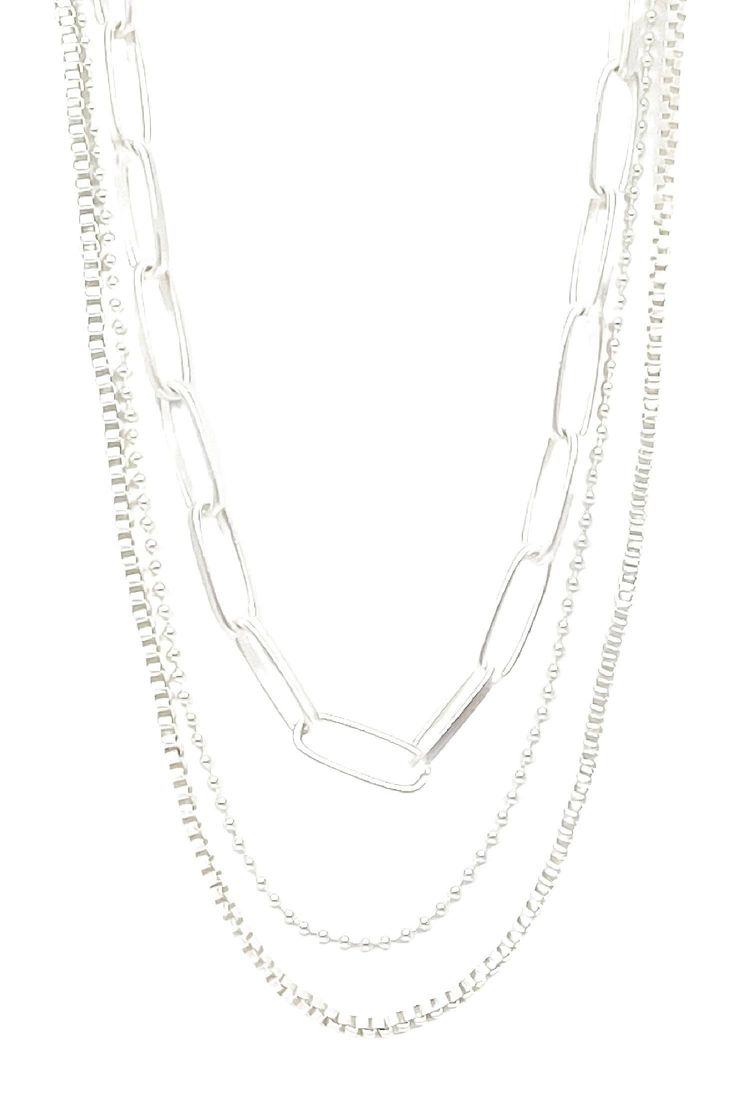 Experience the luxurious matte silver finish. Feel confident and comfortable with the hypoallergenic design of this layered necklace, adding the perfect touch to any look. Approx. 15-17" in length. Silver Choker Chain Necklace For Everyday, Everyday Silver Chain Choker Necklace, Everyday Silver Choker Chain Necklace, Silver Minimalist Layered Necklace With Double Chain, Silver Double Strand Necklaces With Delicate Chain, Silver Double Chain Multi-strand Necklace, Silver Multi-strand Double Chain Necklace, Trendy Silver Delicate Chain Necklace, Silver Double Chain Choker Necklaces