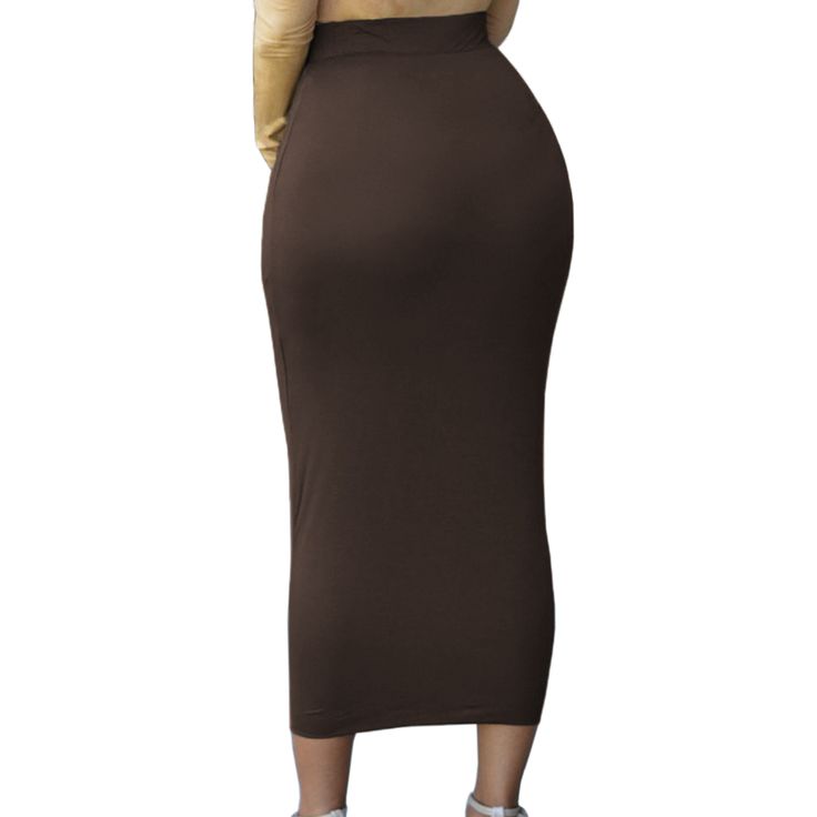 Coffee High-waisted Bodycon Maxi Skirt Brown High Waist Stretch Mini Skirt, Brown Stretch High Waist Mini Skirt, High Waist Brown Maxi Skirt For Fall, Fitted High Waist Brown Maxi Skirt, Fitted Brown Skirt Solid Color, Relaxed Fit Brown Skirt, Fitted Solid Brown Skirt, Fitted Solid Color Brown Skirt, Brown Solid Color Long Skirt