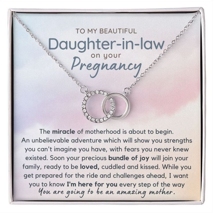 a necklace with the words daughter - in - law on it and an image of two inter