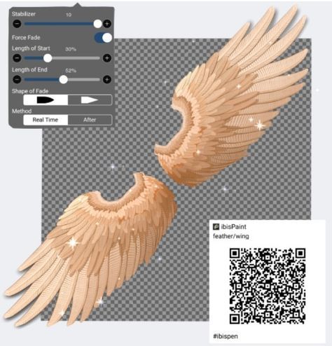 an image of a pair of wings with qr code on the left and right side