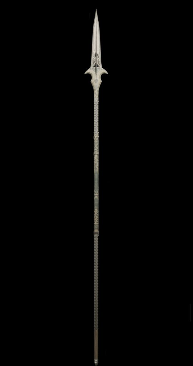 Bone Spear Fantasy, Silver Spear Fantasy Art, Fantasy Javelin, Cool Spears Design, Magic Spear Concept Art, Fantasy Spear Art, Spears Design Art, Spear Designs Art, Elven Spear