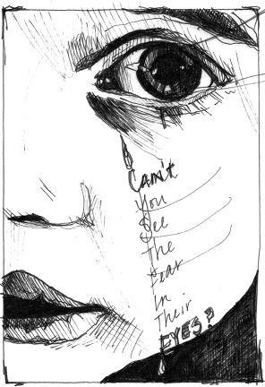 a drawing of a woman's face with the words can't you see her in this eyes?