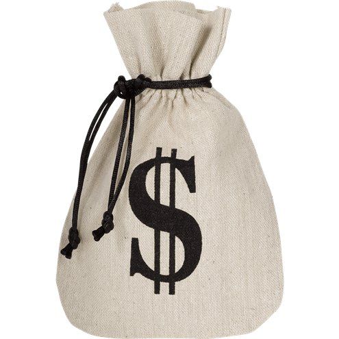 a white bag with a black dollar sign on it