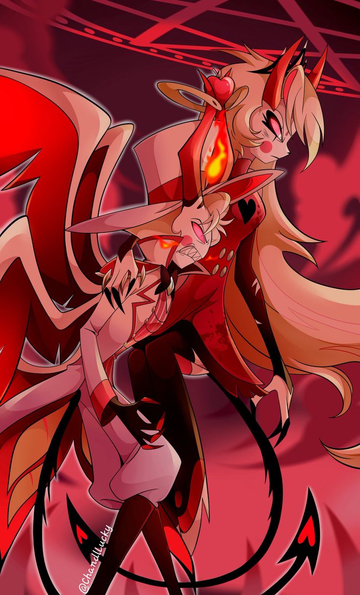 two anime characters are hugging in front of a red and black background with an arrow