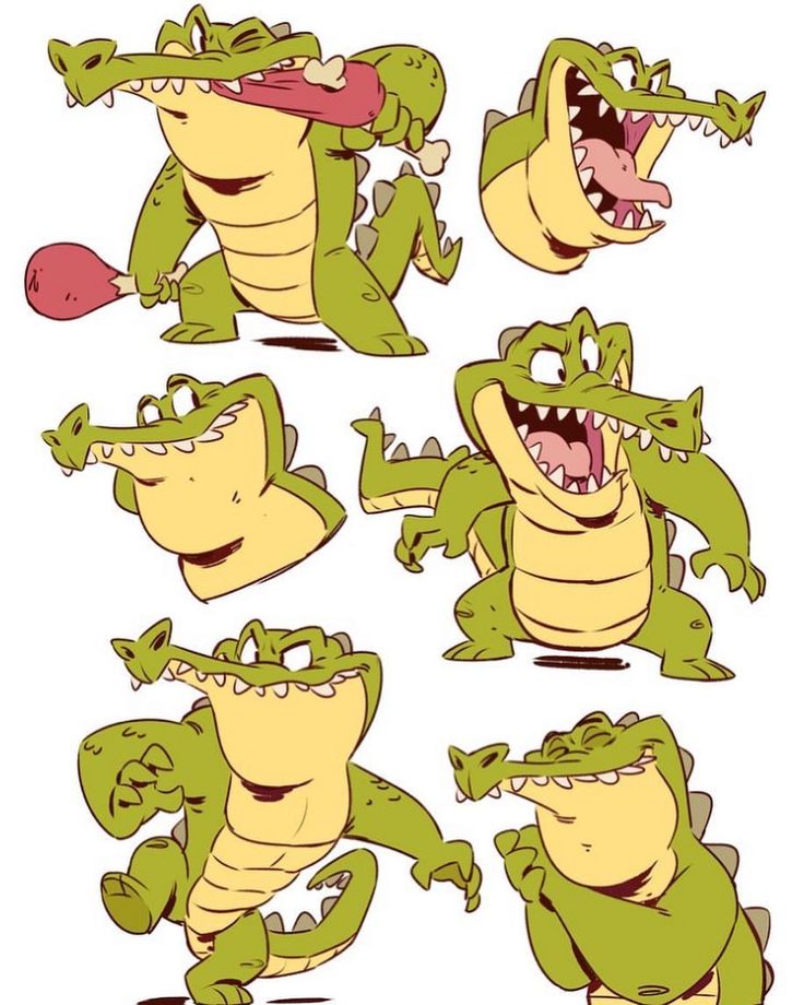 cartoon crocodiles with different poses and expressions for each character in the video game alligator