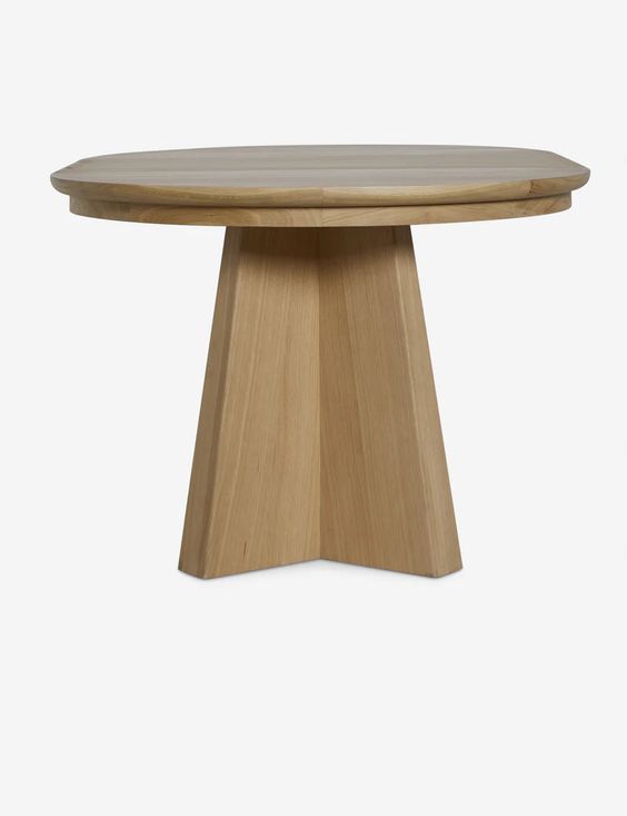 a round wooden table with two legs