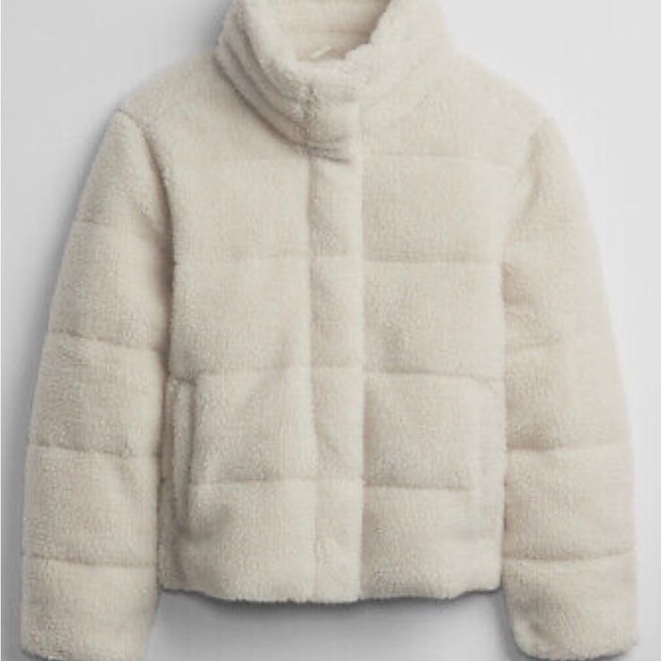 Nwt Gap Sherpa Ivory Puffer Jacket Size Xl Women Casual Off White Winter Outerwear, Casual Off White Outerwear For Winter, Casual Off-white Winter Outerwear, Cozy Off White Outerwear For Fall, Gap Winter Outerwear For Cold Weather, Gap Outerwear For Cold Weather, White Puffer Jacket With Fleece Lining, Gap Beige Long Sleeve Outerwear, Gap Winter Outerwear