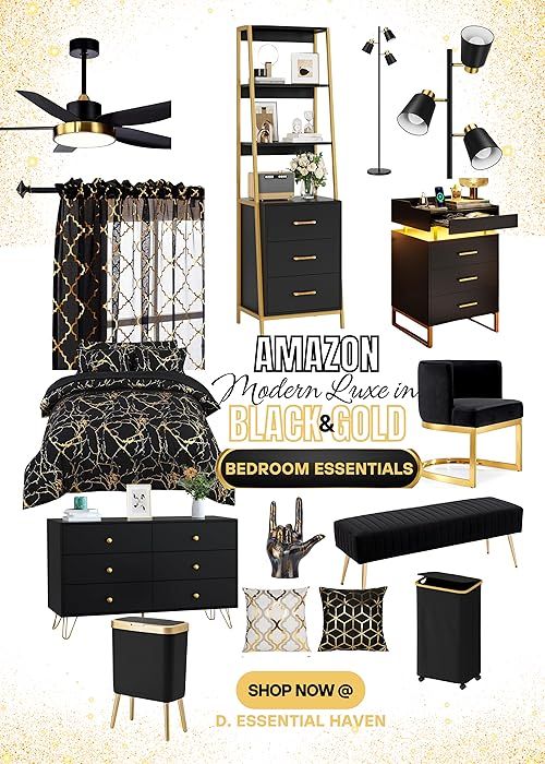 black and gold bedroom furniture is featured in this ad for the new season of amazon