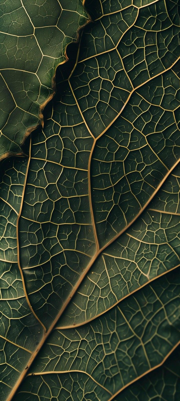 a close up view of a green leaf's veining and textured surface