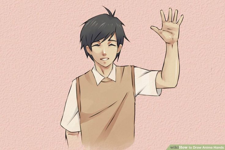 an anime character holding his hand up in the air with one hand and two fingers out