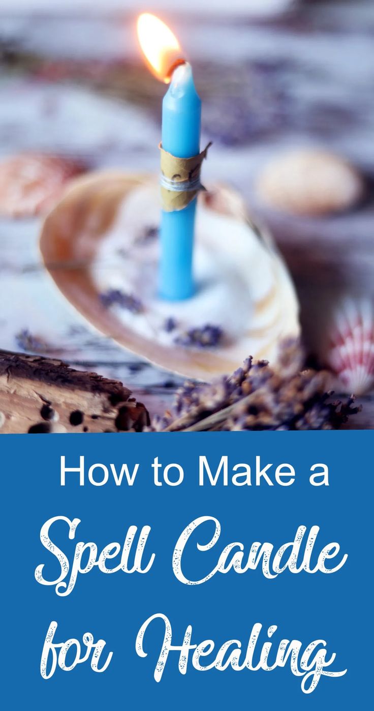 a blue candle sitting on top of a plate with the words how to make a spell candle