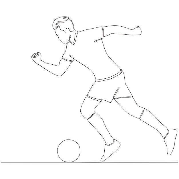 a line drawing of a man kicking a soccer ball