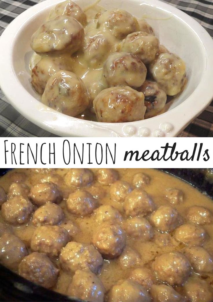 two pictures side by side one has meatballs and the other has gravy