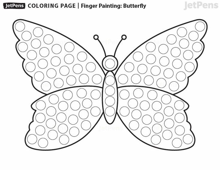 a butterfly with dots on it's wings is shown in the shape of a coloring page