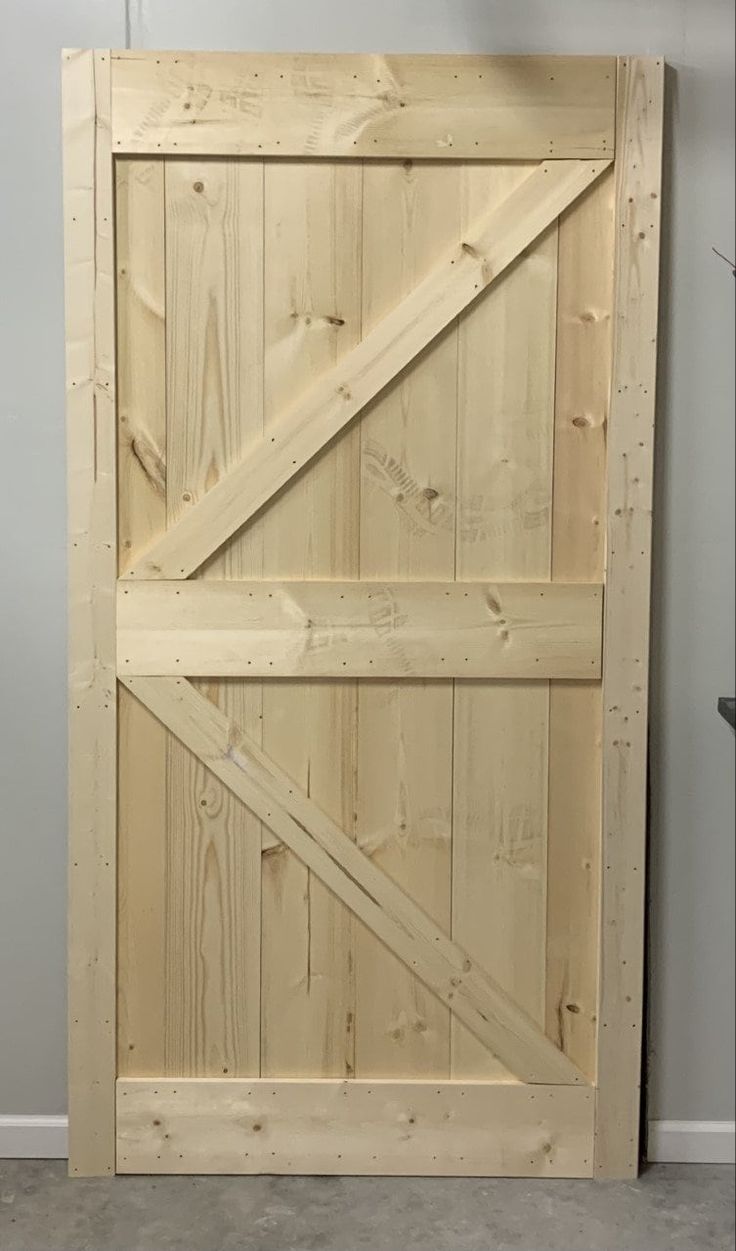 an unfinished wooden door in the corner of a room