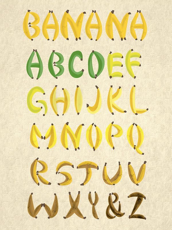 the letters and numbers are made up of bananas