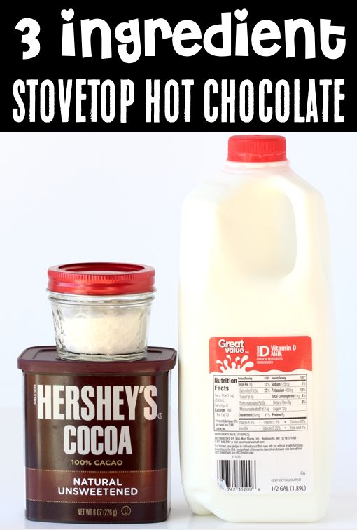 three ingredients to make 3 ingredient stovetop hot chocolate for desserts or as an appetizer