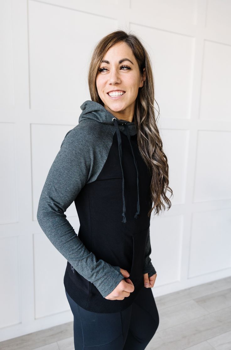 This is the perfect all-year sweatshirt, from cool summer nights to winter workouts, this hoodie will keep you warm and covered! It features a double-layered, stretchy fabric that keeps you warm while still giving you some room for layers. The oversized hood keeps your neck covered from any cool breeze and your head protected from all weather. My all-time favorite feature is the soft thumb-holes on the sleeves and the front pocket. I designed the sleeves to be a little longer, keeping your hands Fall Season Hoodie Activewear For Loungewear, Gray Hoodie Activewear For Loungewear, Cozy Fit Hooded Hoodie For Workout, Urban Sports Tops For Fall, Urban Sports Top For Fall, Fall Fleece Hoodie For Workout, Fleece Hoodie For Fall Workouts, Fleece Hoodie For Workout In Fall, Fall Fleece Workout Hoodie