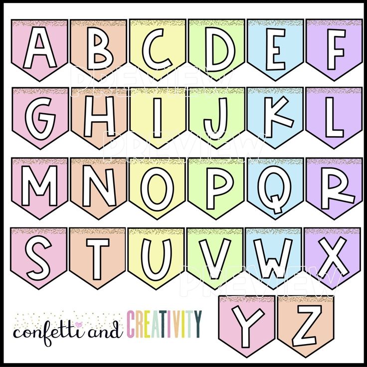 the alphabet and numbers are in pastel colors with different font styles to match them