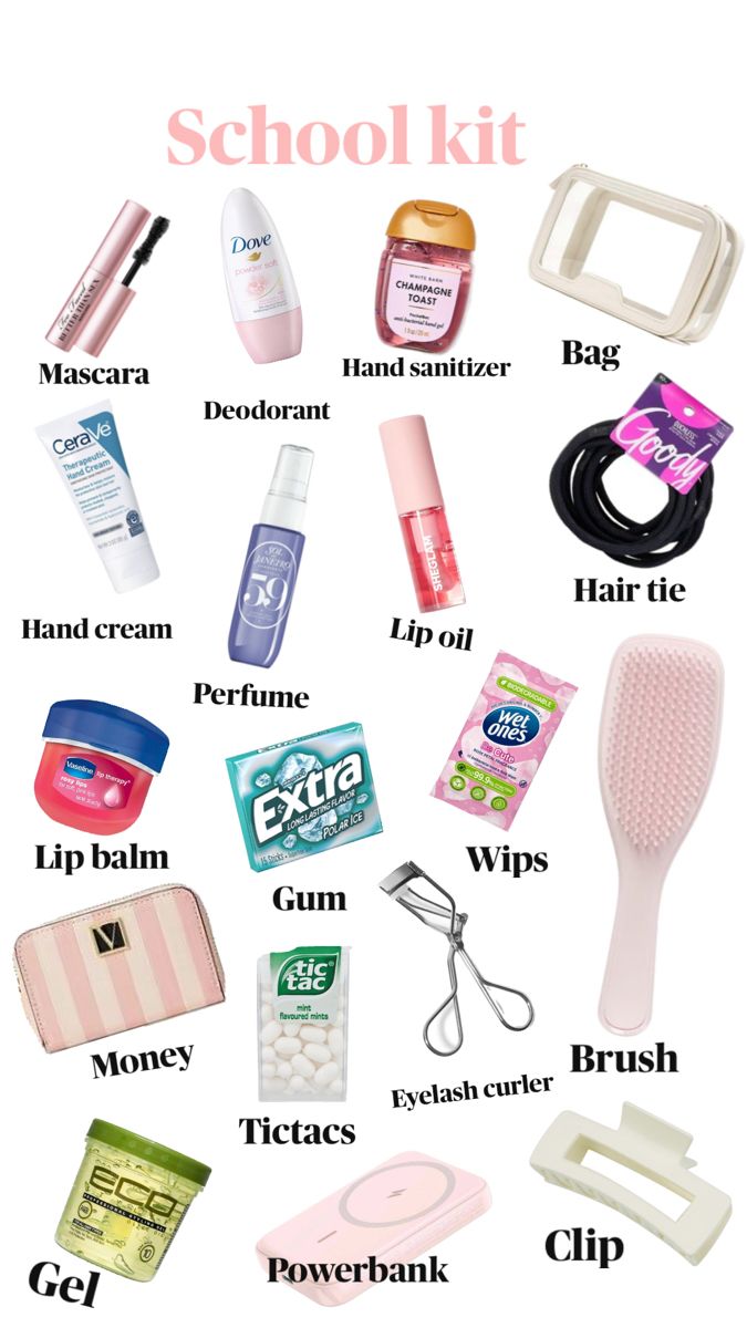 If there’s anything missing let me know Thing To Put In Your School Bag, What To Put In Your School Bag List, School Makeup Bag Essentials, Essential Bag School, School Pouch Essentials, Stuff To Bring To School, Back To School Essentials For Highschool, Things To Pack In Your School Bag, What To Pack In Your School Bag