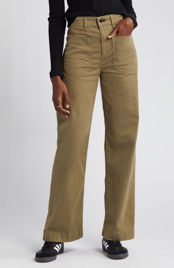 Wide legs and roomy utility pockets play up the casual appeal of these versatile and soft cotton-blend twill pants. 30 1/2" inseam; 20" leg opening; 12" front rise; 15" back rise (size 29) 98% cotton, 2% polyurethane Machine wash, line dry Made in the USA Full-length Cotton Cargo Jeans For Fall, Full Length Cotton Cargo Jeans For Fall, Full-length Cotton Cargo Jeans For Work, Full Length Cotton Cargo Jeans For Work, Utility Style Wide-leg Cotton Bottoms, Utility Wide-leg Cotton Bottoms, Cotton Wide-leg Utility Bottoms, Mid-rise Cotton Utility Bottoms, Wide-leg Utility Cotton Pants