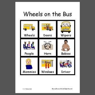 the wheels on the bus worksheet is shown with pictures and words in it