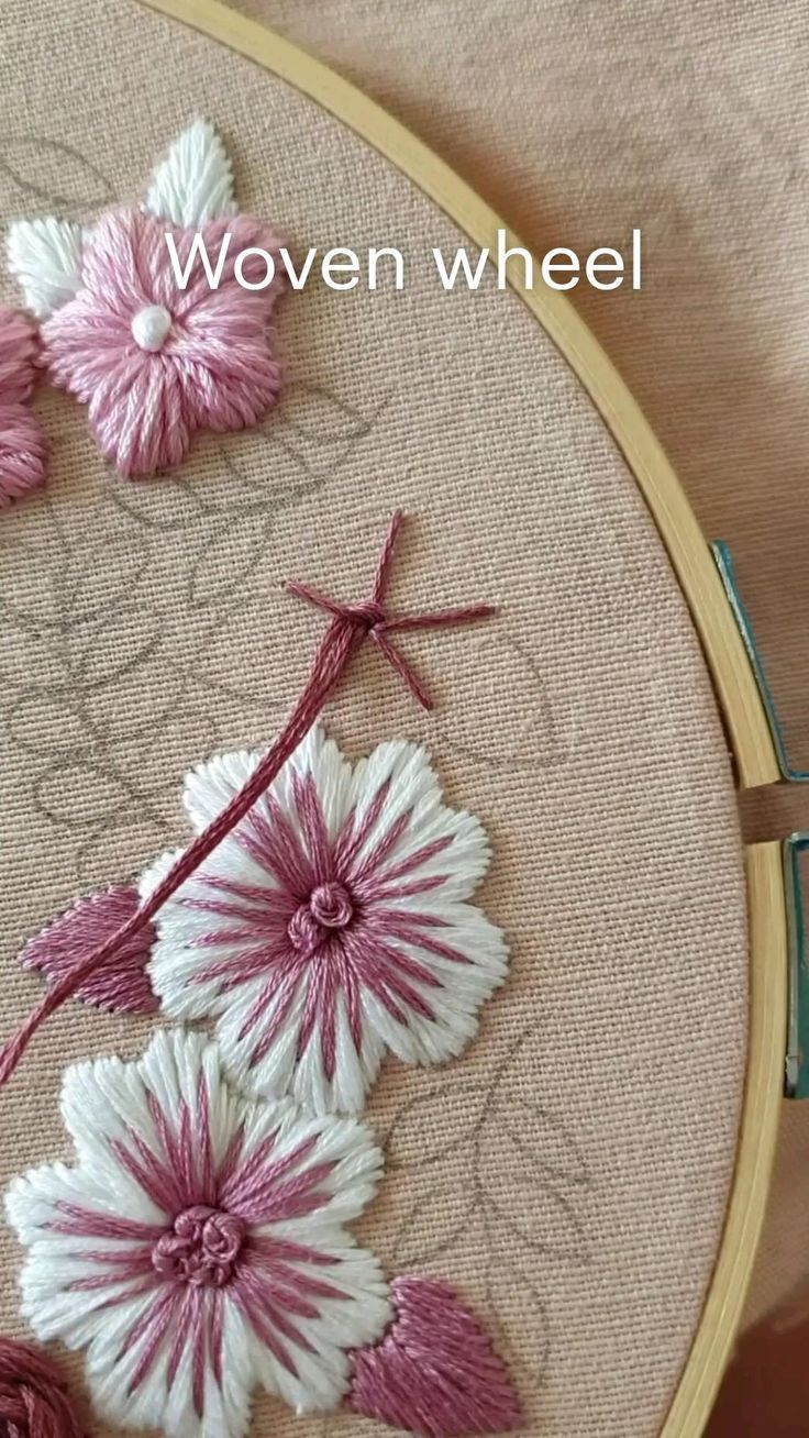 a close up of a cross stitch with flowers on it