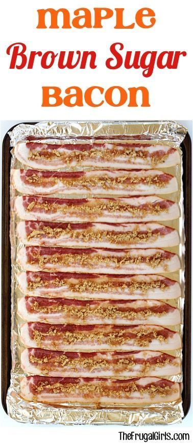 maple brown sugar bacon on a baking sheet with text overlay that reads maple brown sugar bacon