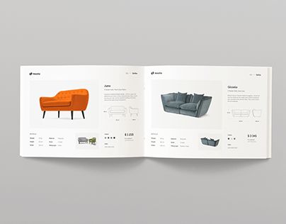 an open book with furniture on the cover and inside pages showing different types of furniture