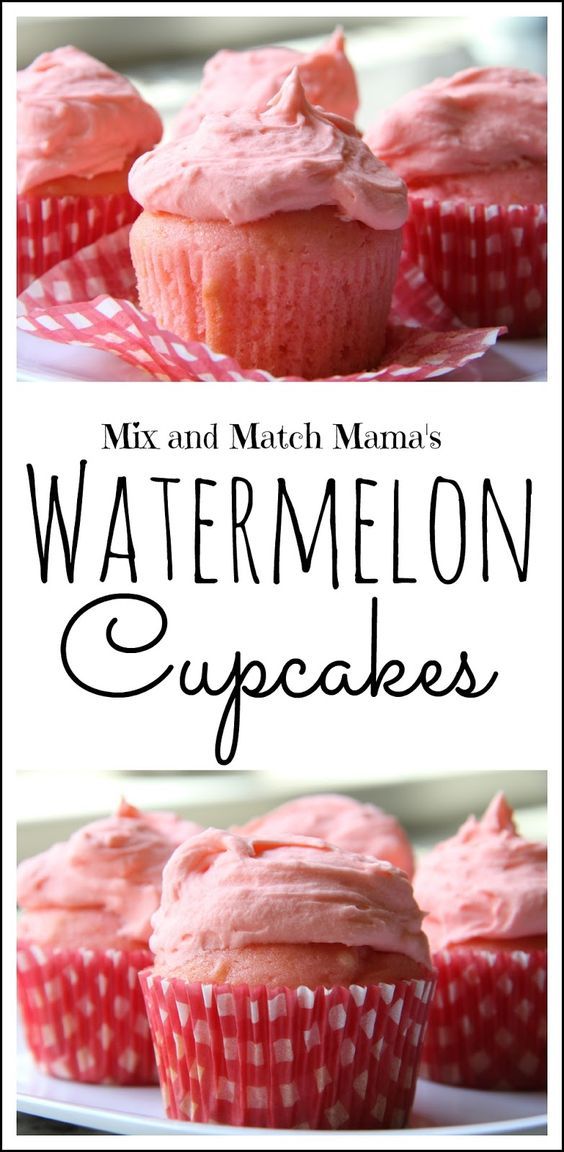 cupcakes with pink frosting on top and the words, watermelon cupcakes