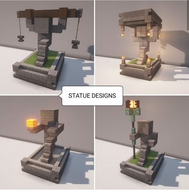 four different views of a stone structure with lights on it and the text state designs below