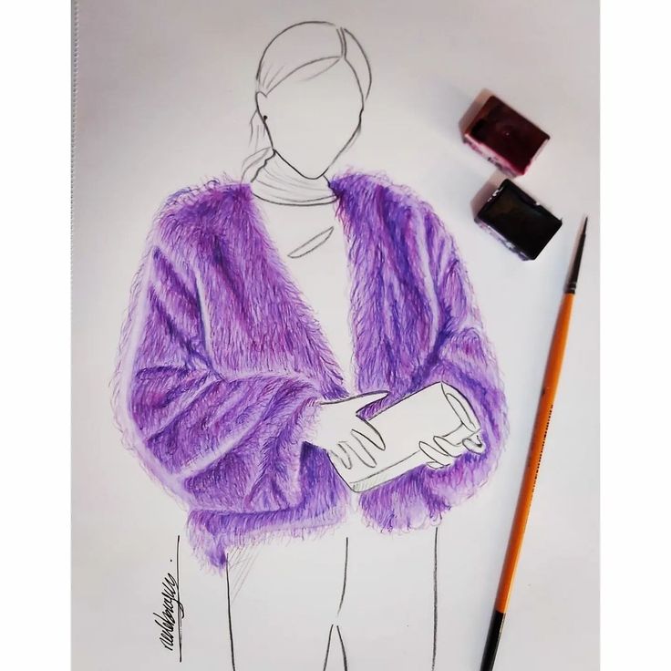 a drawing of a person wearing a purple coat