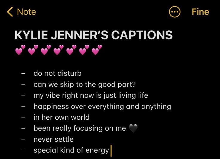 a black background with pink hearts and the words kylie jeanner's captions