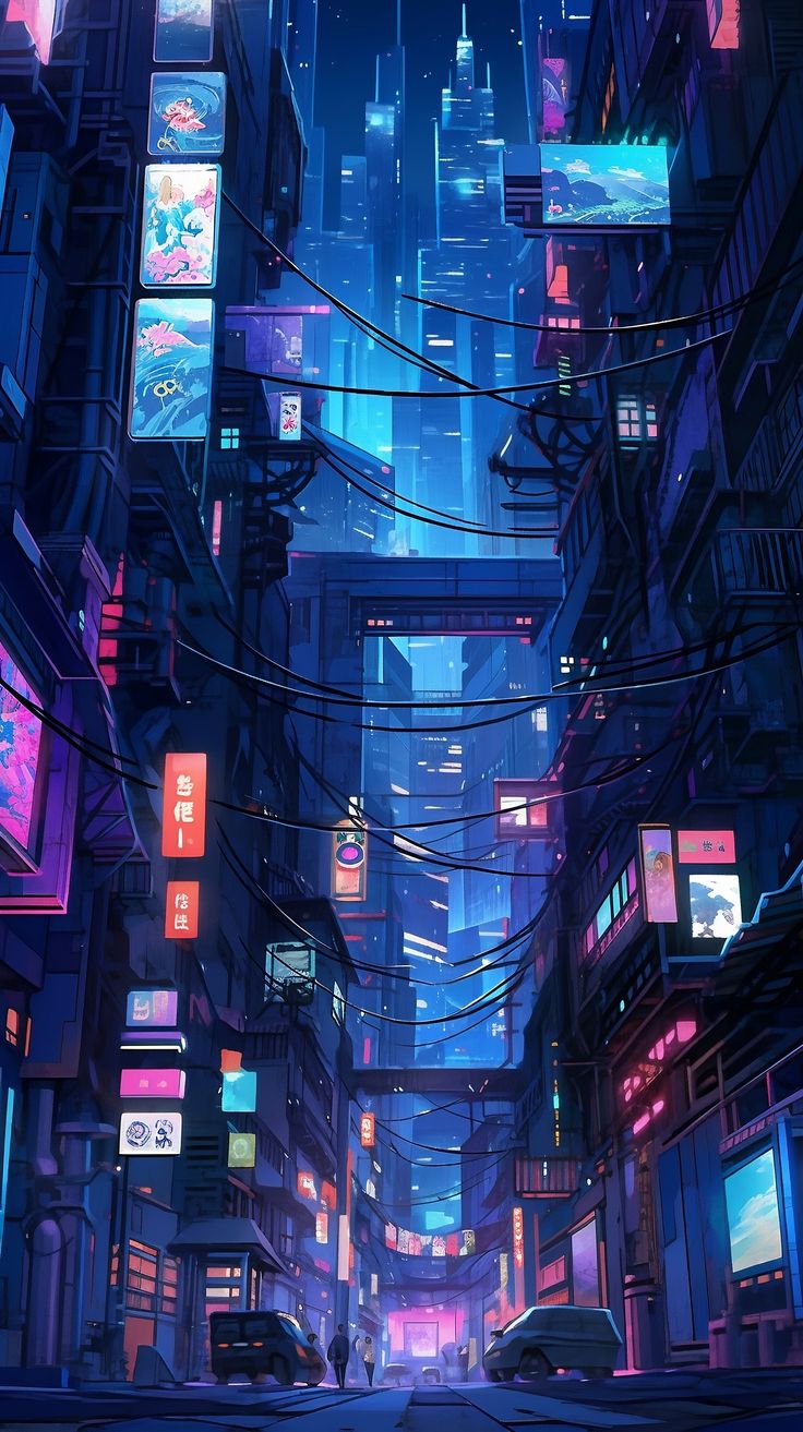 an image of a city at night with neon lights