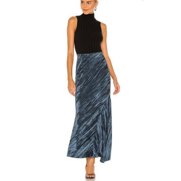 So Effortless In A Timeless Design, This Essential Maxi Skirt Is Featured In A High-Rise, Slip Silhouette And Stunning Velvet Fabrication For Forever Classic Style No Matter The Season. Measurements For Medium Lying Flat: Waist :14,5" Hips 21,5" Length :41" 5 Blue Long Skirt For Winter, Blue Bottoms For Winter Night Out, Chic Blue Stretch Maxi Skirt, Blue Maxi Skirt For Spring Night Out, Chic Blue Bottoms For Winter, Free People Skirt, Navy Blue Color, Blue Velvet, Timeless Design