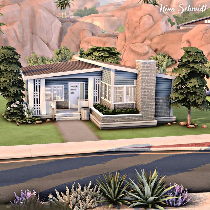 Sims 4 Oasis Springs Starter Home, Sims 4 Small Starter Home, Sims 4 House With Basement, Sims 4 California House, One Story Sims House, Ts4 Starter Home, Sims 4 Starter Home Layout, The Sims 4 Starter Home, Sims Starter Home