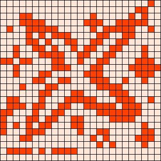 an orange and white cross stitch pattern with squares in the shape of hearts on it