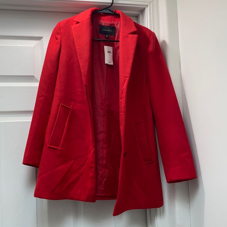 Red Women’s Coat. Super Nice Thick Material. Brand New Nothing Wrong With It! Just A Little Wrinkled. Chic Red Single-breasted Outerwear, Chic Red Outerwear With Lapel Collar, Casual Red Outerwear With Lapel Collar, Trendy Red Outerwear For Work, Red Single Breasted Outerwear With Lapel Collar, Red Pea Coat With Pockets For Fall, Red Winter Workwear Outerwear, Red Fall Pea Coat With Pockets, Red Pea Coat For Work