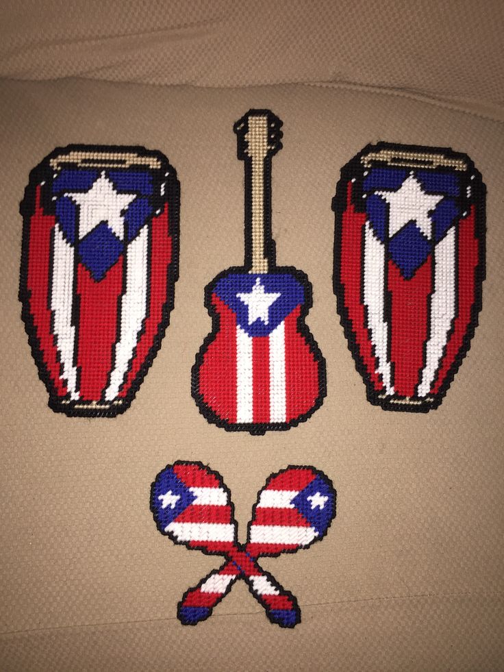 the american flag guitar and other items are on display in this hand - beaded pattern