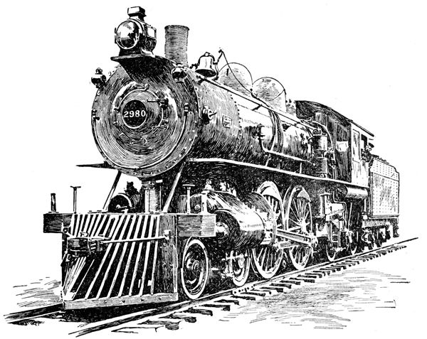 an old fashioned steam engine train on the tracks, vintage line drawing or engraving illustration