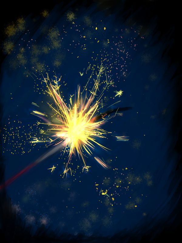 fireworks exploding in the night sky with stars