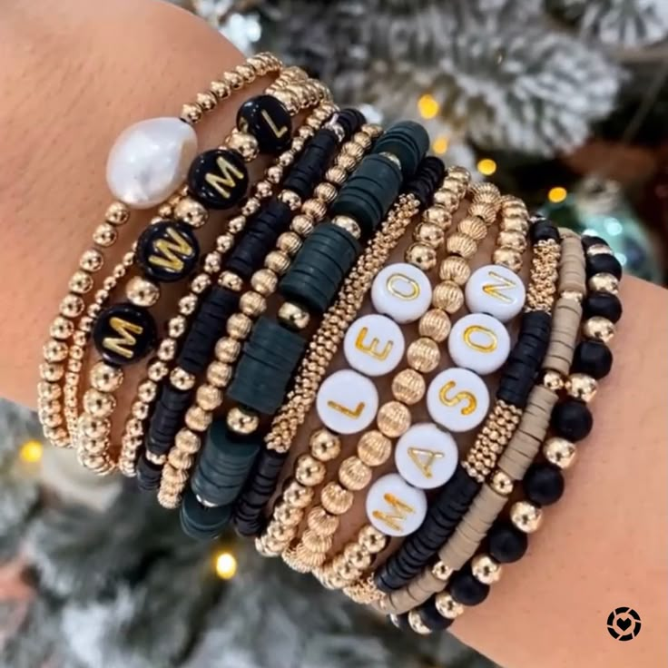 Small business Saturday- stack bracelets - gifts for her http://liketk.it/32ytP #liketkit @liketoknow.it #LTKgiftspo #LTKstyletip #LTKfamily Stacking Beaded Bracelets Diy, Diy Ermish Bracelets, Diy Stacking Bracelets, Black And Gold Bracelet Stack, Handmade Jewelry Small Business, Beaded Stack Bracelets, Stacked Bracelet Ideas, Small Beads Bracelets Ideas, Bead Bracelet Stack Ideas