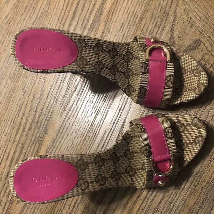 Never Worn Gucci Slide Tan Monogram And Orchid Stiletto. Gucci Moodboard, 2000 Shoes, Big Steppa, 2000s Room, Gucci Slide, Chanel Birthday Party, Chanel Birthday, Luxury Slides, Boujee Aesthetic