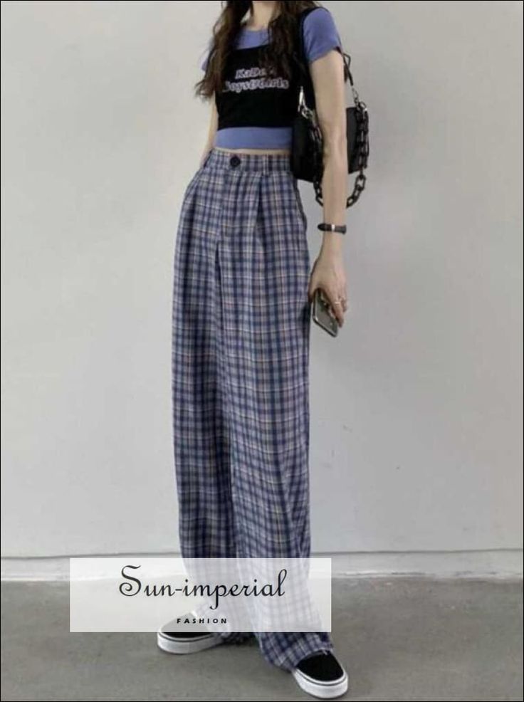 Style: Casual Age: MIDDLE AGE Origin: Mainland China Season: Summer Waist Type: HIGH Decoration: Pockets Elasticity: Non Strech Fabric Type: Blended Pattern Type: Plaid Pant Style: Wide Leg Pants Material: Polyester Fit Type: LOOSE Length: Full Length Place Of Origin: China (Mainland) Closure Type: Zipper Fly Gender: WOMEN Front Style: Pleated S --- Waist: 70cm, Hips: 108cm, Length: 101cm, Thigh: 61cm M --- Waist: 72cm, Hips: 112cm, Length: 102cm, Thigh: 62cm L --- Waist: 74cm, Hips: 116cm, Leng Casual Plaid Pants For Spring, Plaid Straight Pants For Spring, Summer Plaid Straight Pants, Plaid Trousers For Spring, Plaid Straight Pants For Summer, Trendy Plaid Bottoms For Day Out, Summer Plaid Wide-leg Bottoms, Summer Plaid Wide Leg Bottoms, Summer Wide Leg Plaid Bottoms