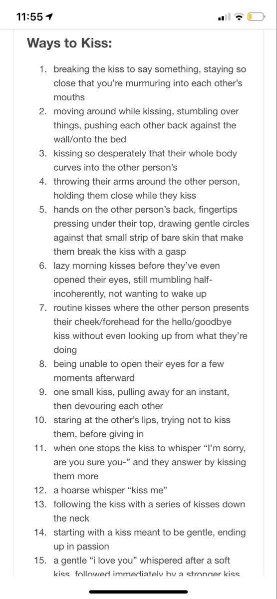 an iphone screen showing the rules for how to kiss