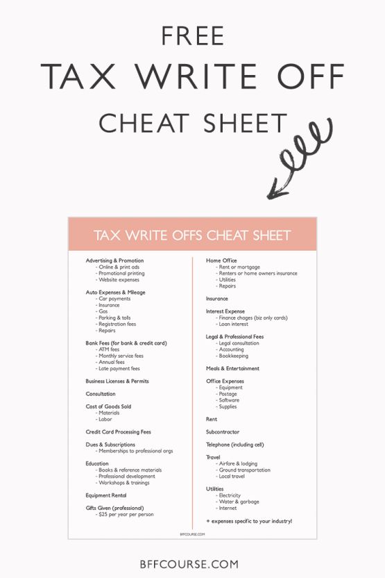 a tax sheet with the text free tax write off