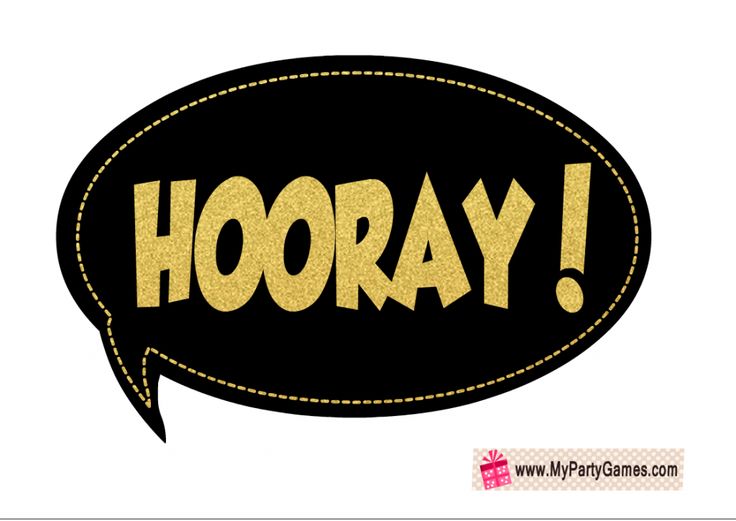 a speech bubble with the word hooray written in gold glitter on black background